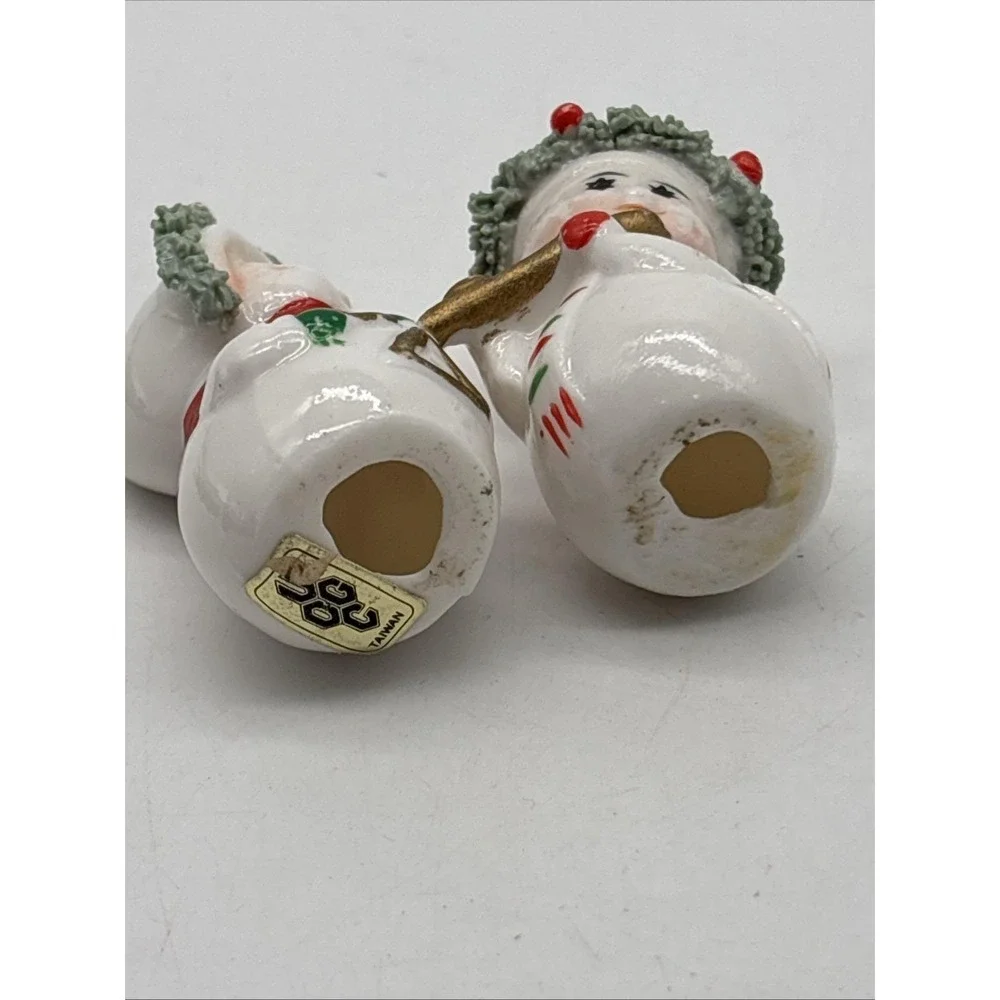 Vintage Christmas Snowmen Couple Spaghetti String 1940s Figurines UCCC Taiwan